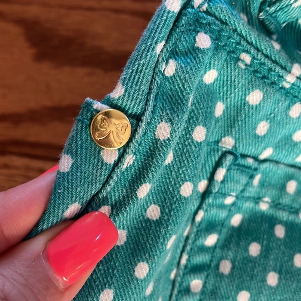 GYMBOREE girls polka dot teal green white denim mini skirt adjustable waist sz 7